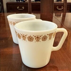 Pyrex Butterfly Gold Mugs Cups Vintage Set of 2
